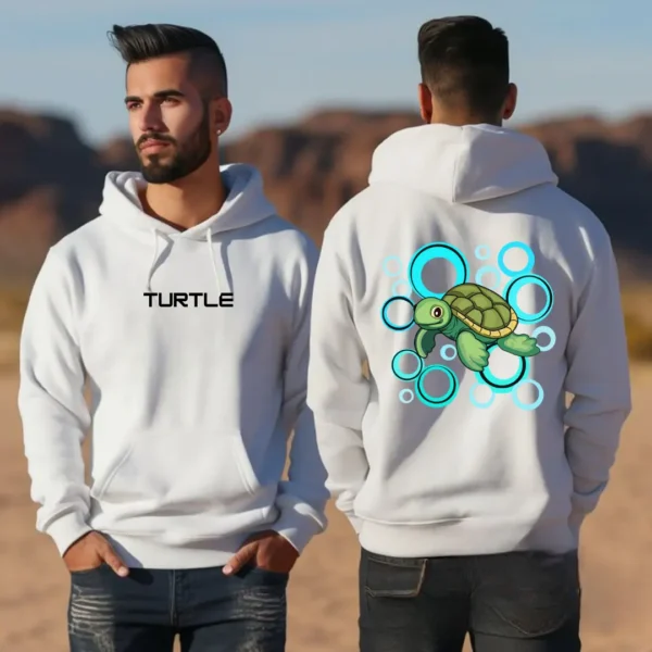 White Turtle Graphic 3D Printed Oversized Hoodie