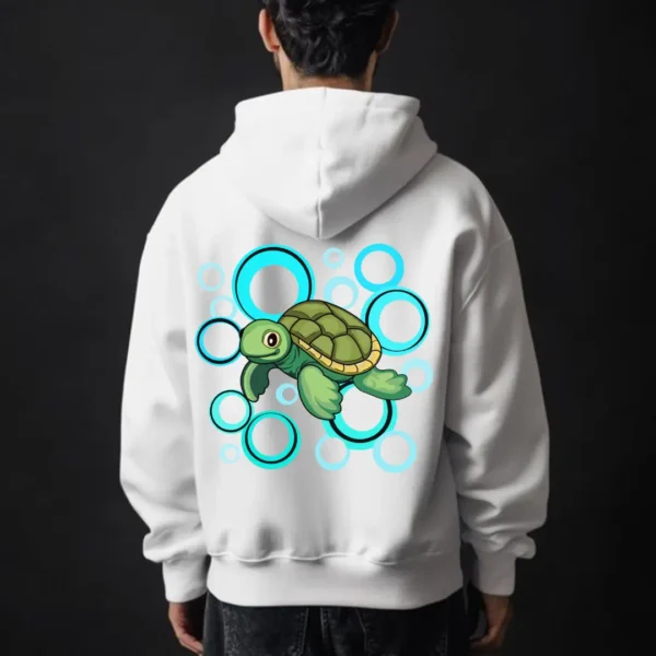 White Turtle Graphic 3D Printed Oversized Hoodie - Image 3
